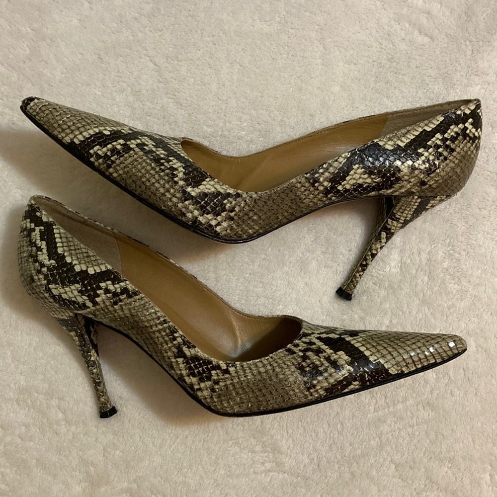 Stuart Weitzman Snakeskin Pumps, Brown And Beige,… - image 1